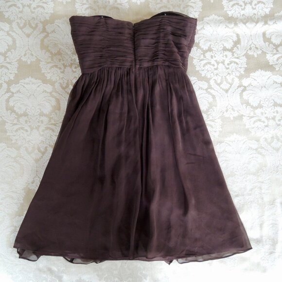 Donna Morgan "Morgan" Brown Strapless Silk Chiffon Dress 8 - Picture 7 of 12
